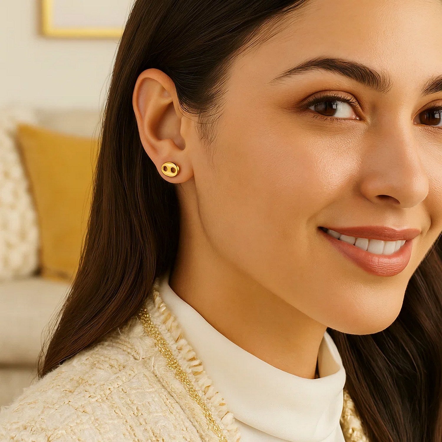 14K Yellow Gold Mariner Link Button Earrings