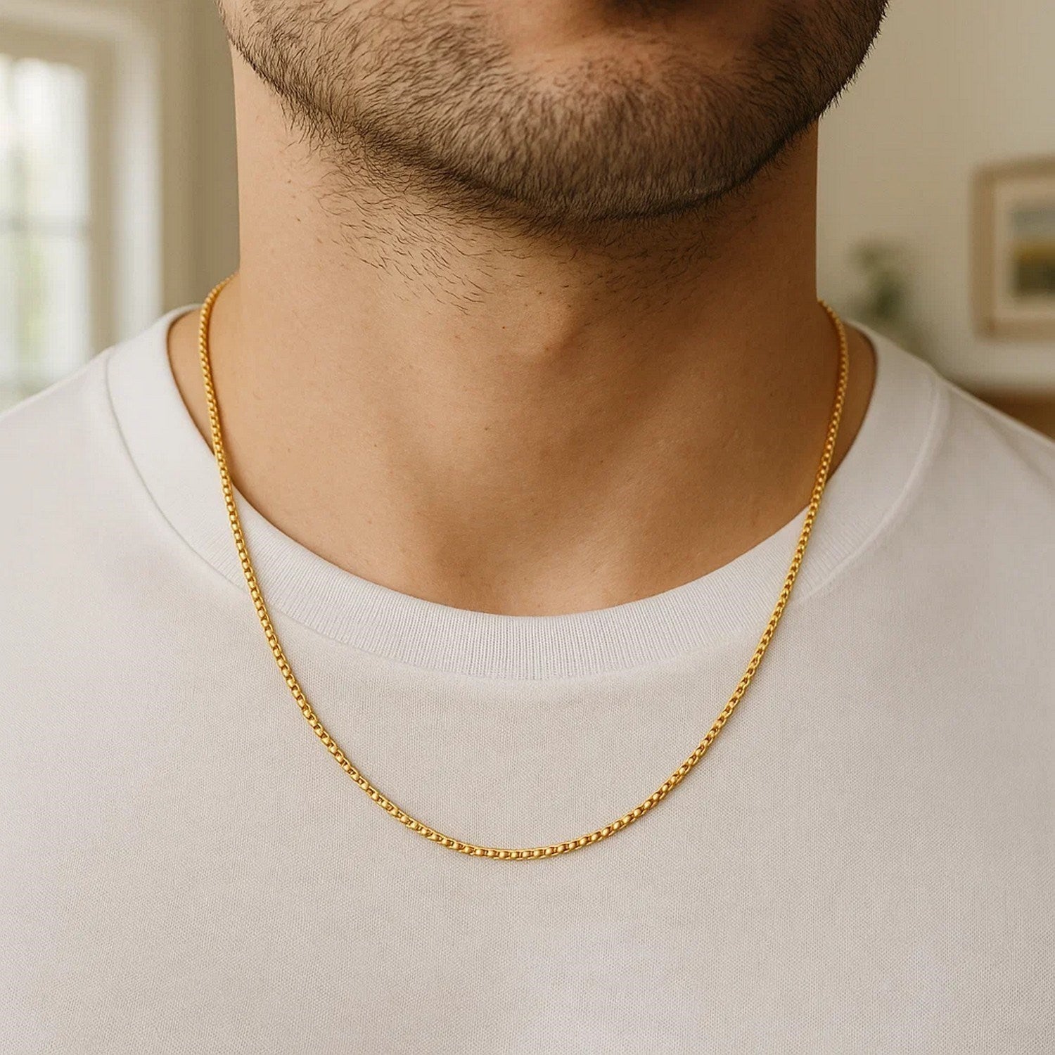 Sterling Silver Yellow Gold Plated Classic Box Chain (1.10 mm)