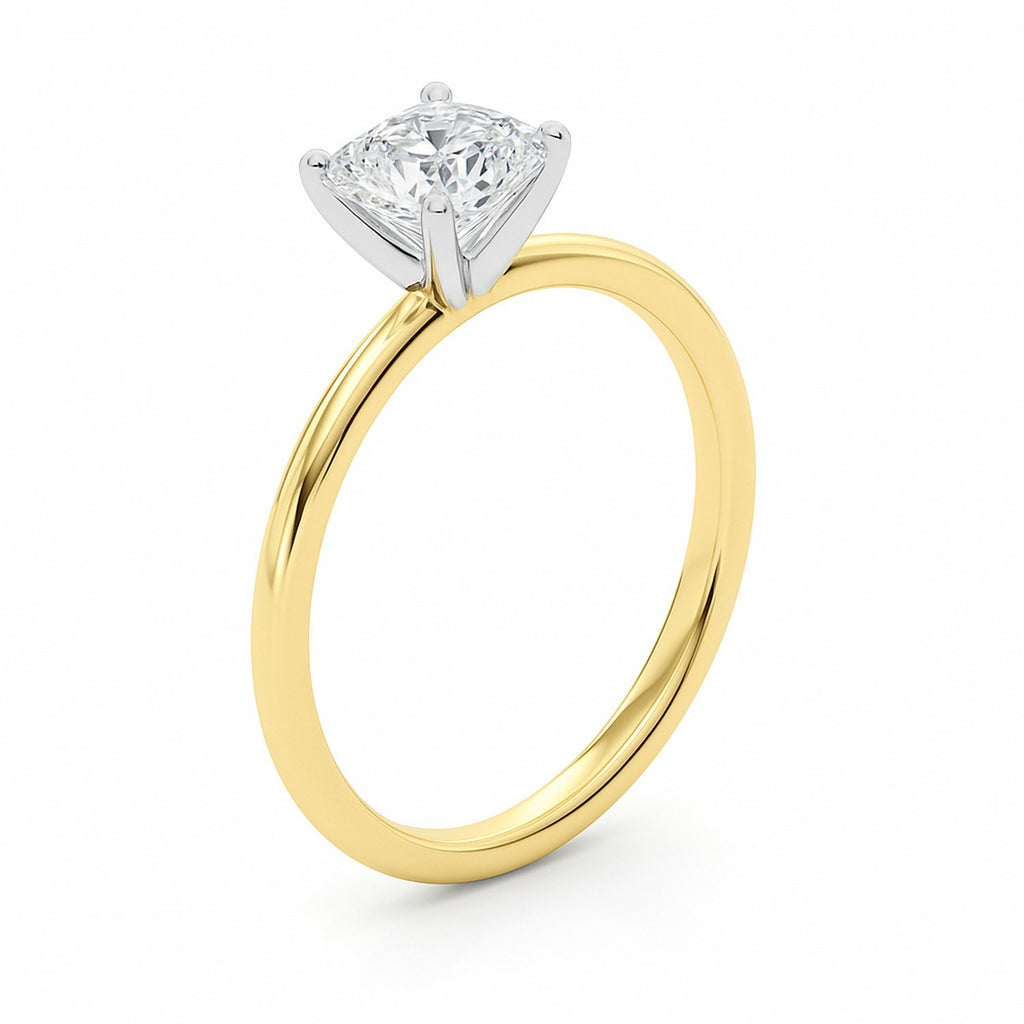 1 Carat Cushion Lab Grown IGI G/VS1 Diamond Solitaire Ring in 10K Yellow Gold
