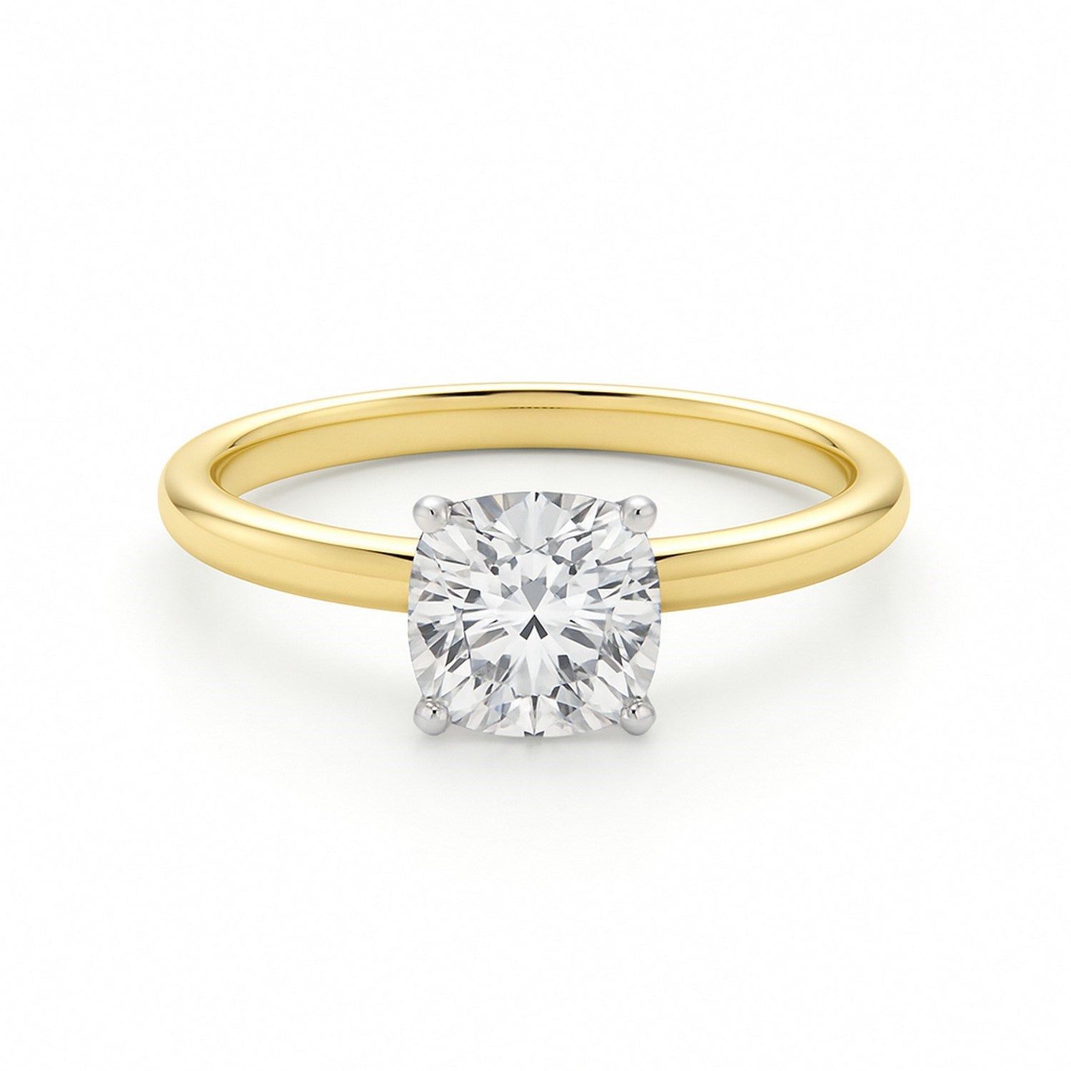 1 Carat Cushion Lab Grown IGI G/VS1 Diamond Solitaire Ring in 10K Yellow Gold