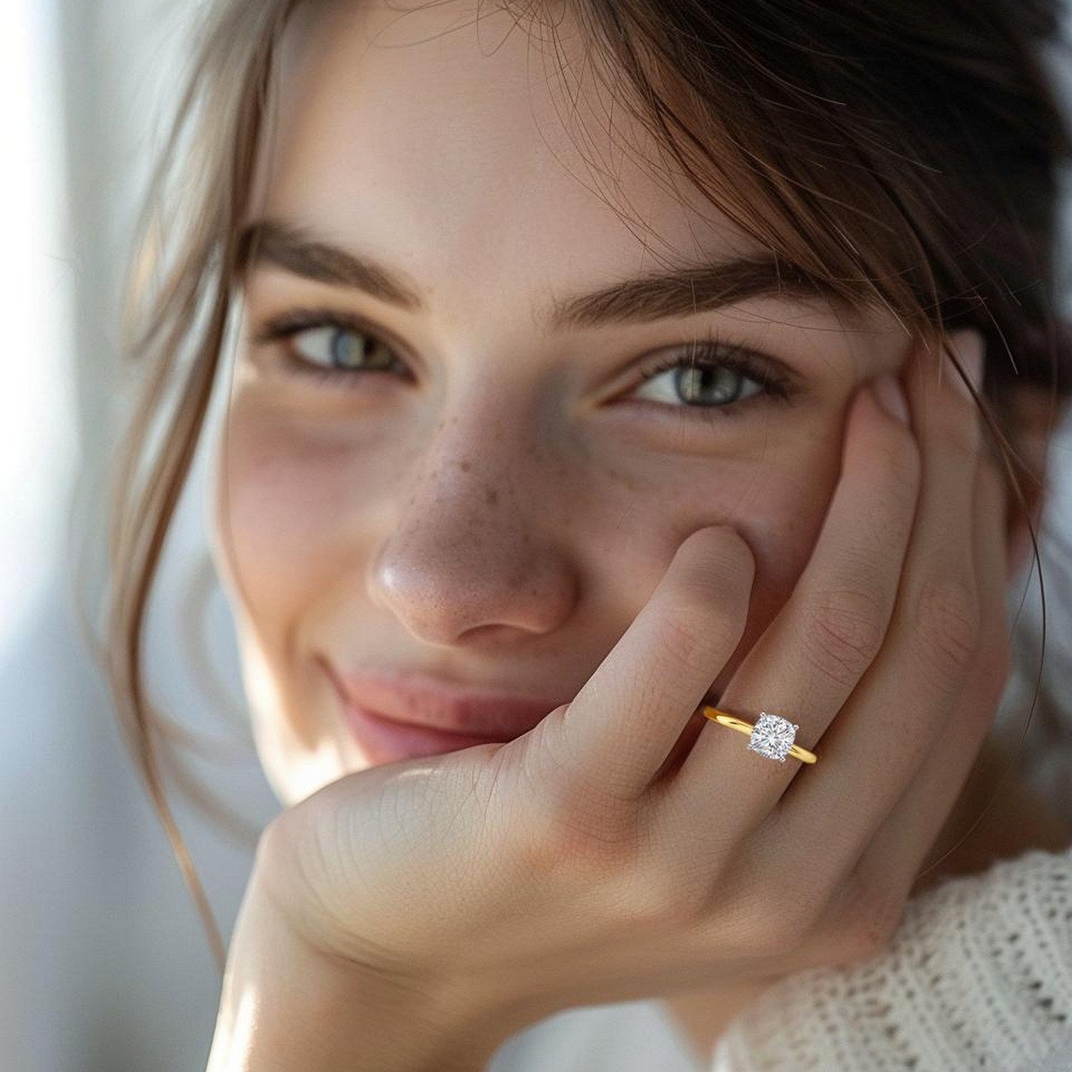 1 Carat Cushion Lab Grown IGI G/VS1 Diamond Solitaire Ring in 10K Yellow Gold